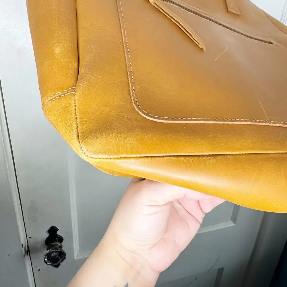 ABLE Phoebe Soft Tote Shoulder Bag Full Grain Leather Functional Work Cognac OS